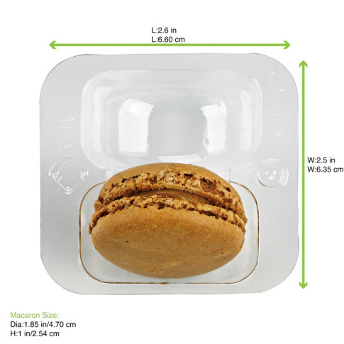 Insert plastique PET transparent 2 macarons avec fermeture clipsable  69x64mm H23mm