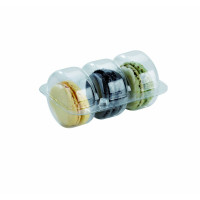Insert plastique PET transparent 3 macarons avec fermeture clipsable  95x68mm H24mm