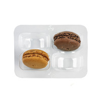 Insert plastique PET transparent 4 macarons (2x2) avec fermeture clipsable  108x74mm H23mm