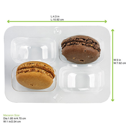 Insert plastique PET transparent 4 macarons (2x2) avec fermeture clipsable  108x74mm H23mm