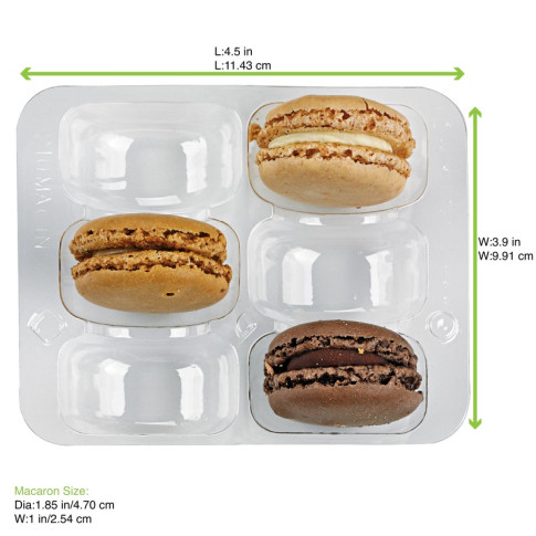 Insert plastique PET transparent 6 macarons (2x3) avec fermeture clipsable  115x100mm H25mm