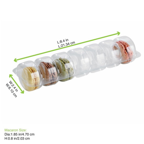 Insert plastique PET transparent 7 macarons avec fermeture clipsable  213x62mm H23mm