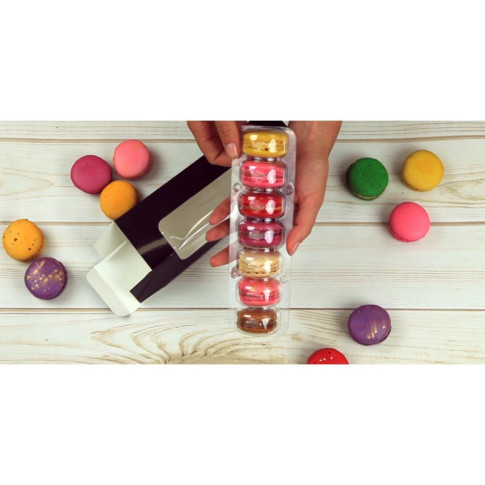 Insert plastique PET transparent 7 macarons avec fermeture clipsable  213x62mm H23mm