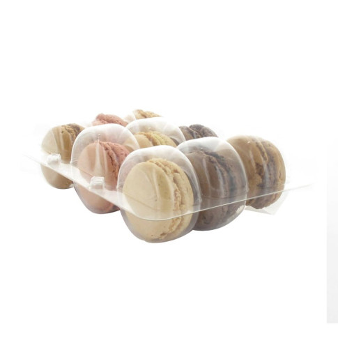 Insert plastique PET transparent 9 macarons (3x3) avec fermeture clipsable  110x160mm H20mm