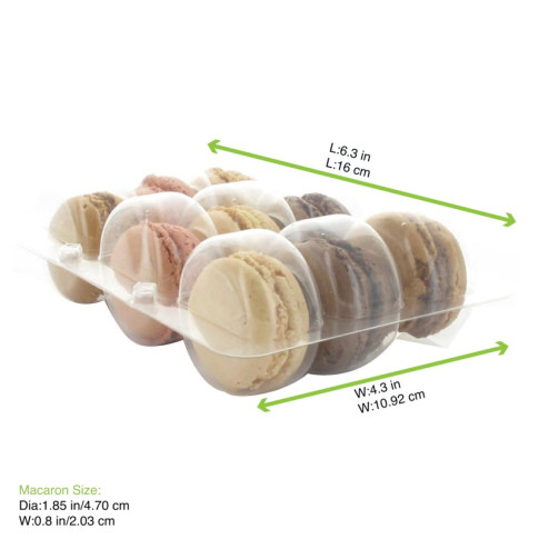 Insert plastique PET transparent 9 macarons (3x3) avec fermeture clipsable  110x160mm H20mm