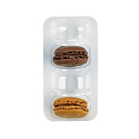 Insert plastique PET transparent pour 4 macarons (1x4) avec fermeture clipsable  128x68mm H23mm