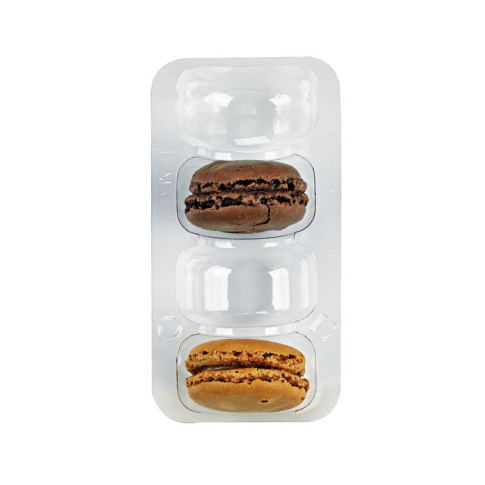 Insert plastique PET transparent pour 4 macarons (1x4) avec fermeture clipsable  128x68mm H23mm
