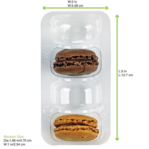 Insert plastique PET transparent pour 4 macarons (1x4) avec fermeture clipsable  128x68mm H23mm