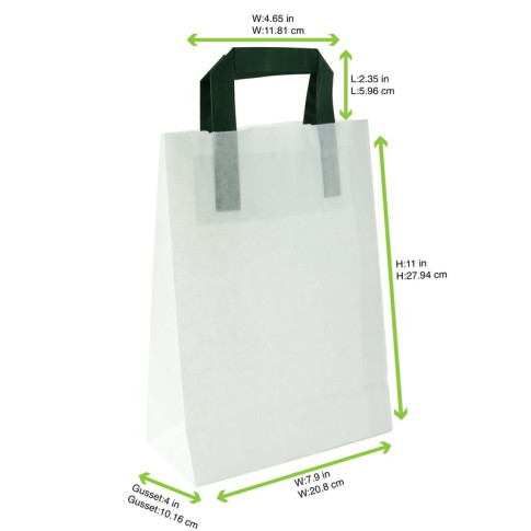 Sac cabas papier blanc recyclé anses vertes 200x100mm H280mm
