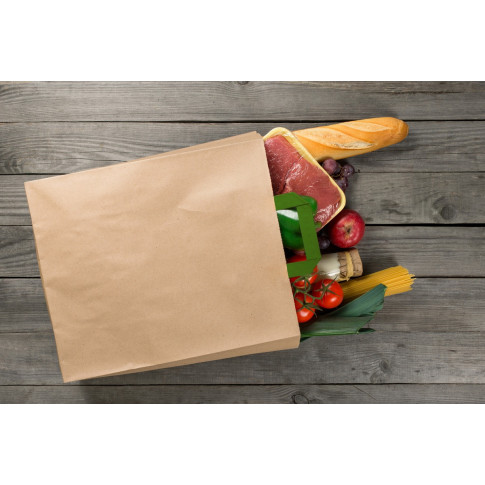 Sac cabas papier brun recyclé anses vertes  200x100mm H280mm