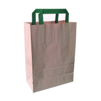 Sac cabas papier brun recyclé anses vertes  200x100mm H290mm