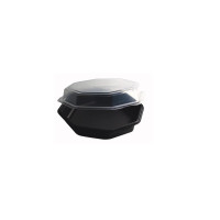 Saladier plastique octogonal noir avec couvercle charnière transparent "Octaview" 230x230mm H50mm 1000ml