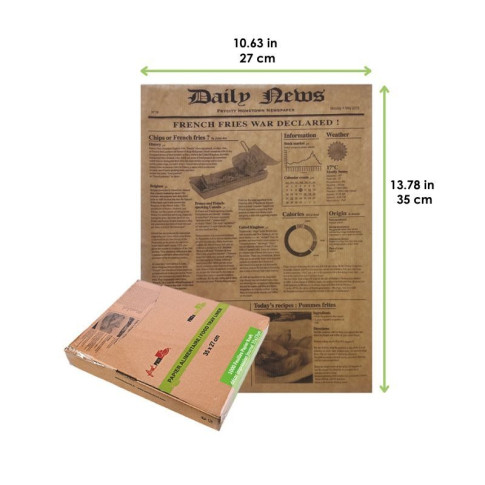Papier alimentaire kraft brun décor en boite distributrice  350x270mm