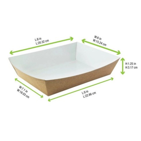 Panier à salade carton kraft brun laminé interieur blanc  220x170mm H40mm 850ml