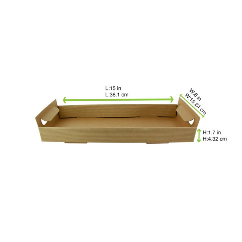Plateau en carton kraft brun avec poignées  390x150mm H70mm