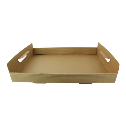 Plateau en carton kraft brun avec poignées  310x310mm H42mm