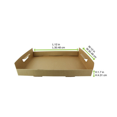 Plateau en carton kraft brun avec poignées  310x310mm H42mm