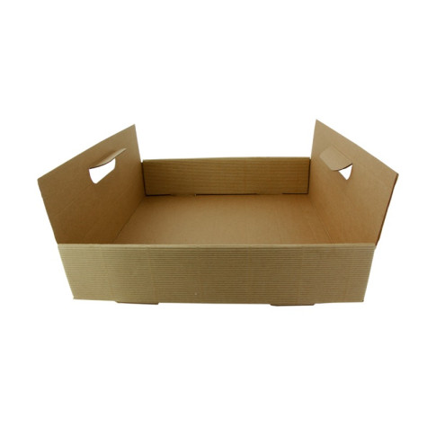 Plateau en carton kraft brun avec poignées  320x320mm H74mm