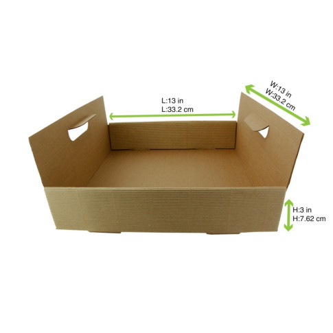 Plateau en carton kraft brun avec poignées  320x320mm H74mm