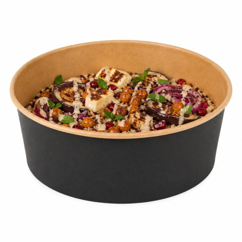 Saladier rond Buckaty en carton kraft noir  H65mm 1300ml