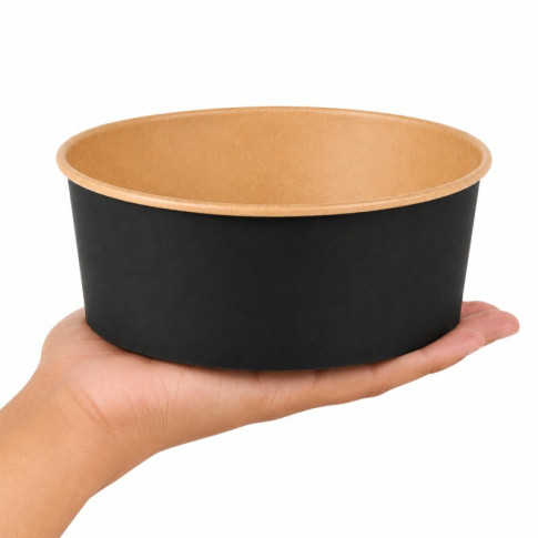 Saladier rond Buckaty en carton kraft noir  H65mm 1300ml