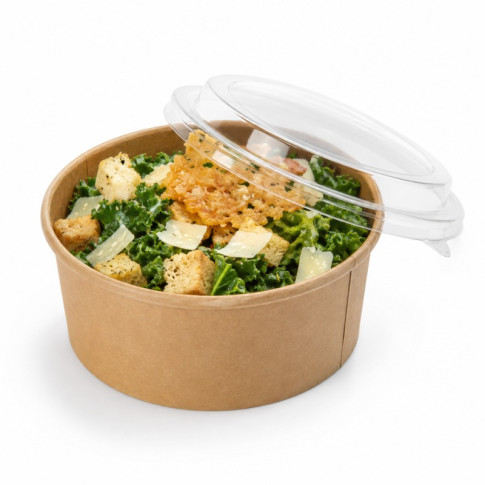 Combo Saladier rond kraft "Buckaty" et couvercle PET   H65mm 1250ml