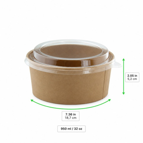 Combo Saladier rond kraft "Buckaty" et couvercle PET   H65mm 1250ml