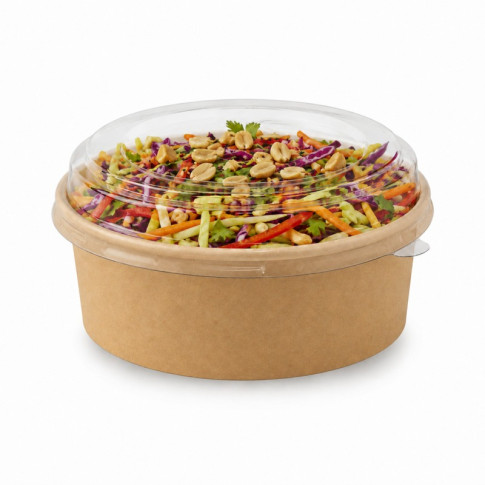Saladier rond kraft "Buckaty" et couvercle PET   H50mm 550ml