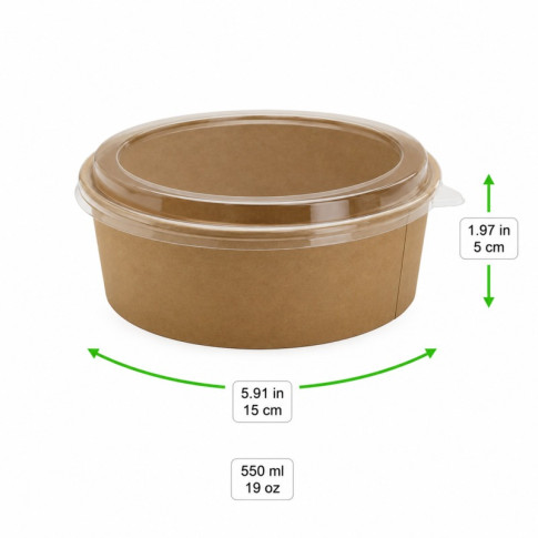 Saladier rond kraft "Buckaty" et couvercle PET   H50mm 550ml