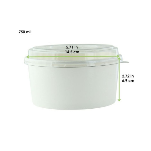 Combo Saladier rond Blanc "Buckaty" et couvercle PET    H69mm 750ml