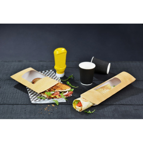 Etui carton ondulé avec fenêtre rectangulaire pour sandwich chaud 183x114mm H44mm