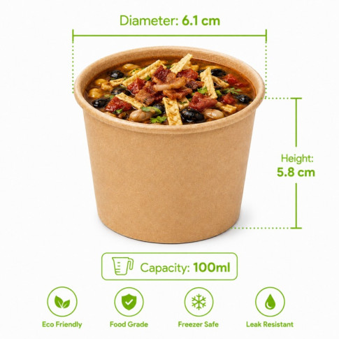 Pot à soupe et glace en carton kraft brun sans plastique, Waterbased  H58mm 100ml