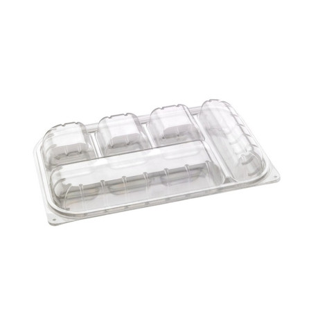 Boite repas plastique PET transparent 5 compartiments  330x210mm H50mm