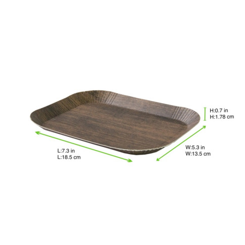 Plateau carton laminé impression bois foncé 185x135mm H19mm
