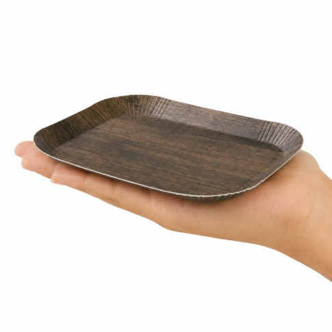 Plateau carton laminé impression bois foncé 185x135mm H19mm