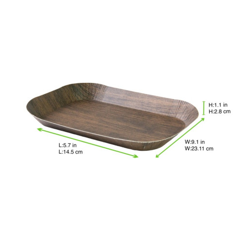Plateau carton laminé impression bois foncé 145x232mm H29mm