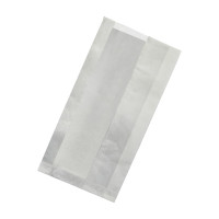 Sac sandwich blanc ingraissable en papier kraft à fenêtre cristal et 4 cm de soufflet 200x60mm H400mm