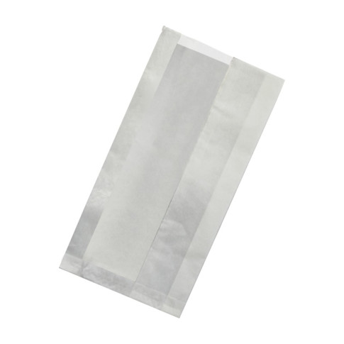 Sac sandwich blanc ingraissable en papier kraft à fenêtre cristal et 4 cm de soufflet 200x60mm H400mm