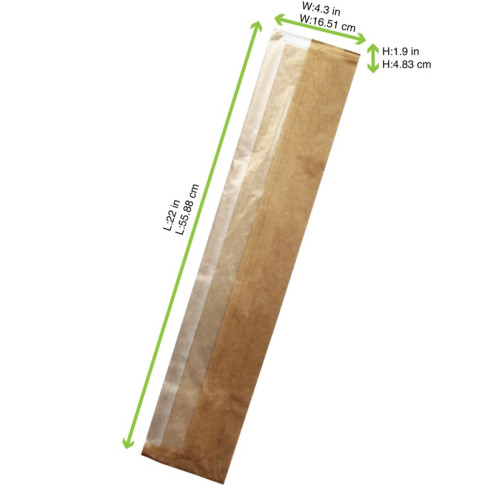 Sac sandwich en papier kraft à fenêtre cristal et 4 cm de soufflet - Sans plastique 110x40mm H550mm