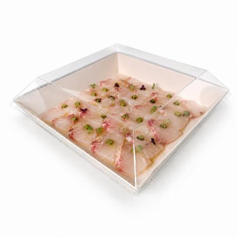 Couvercle Samourai dôme transparent en plastique PET transparent pour barquette 207x207mm H35mm