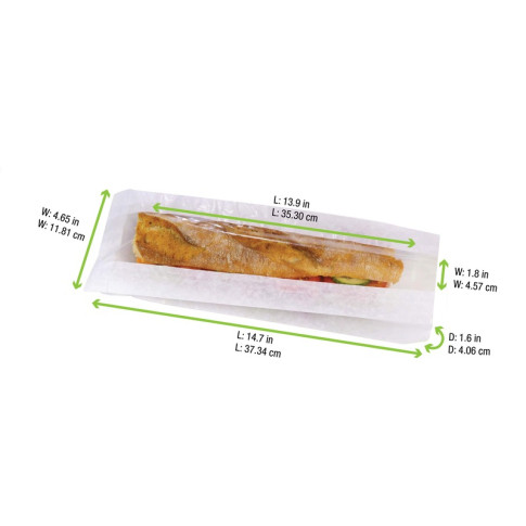 Sac sandwich papier blanc à fenêtre 120x40mm H340mm