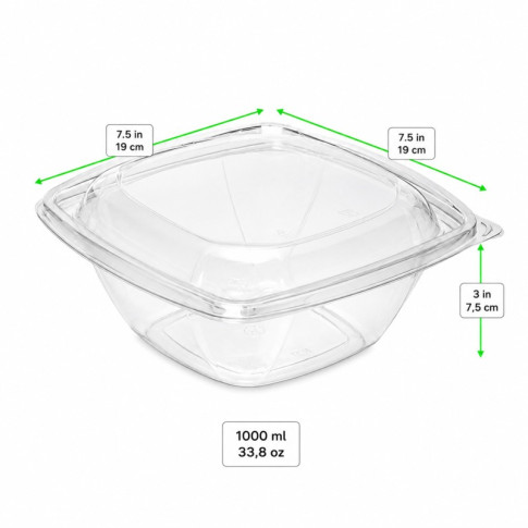 Saladier PET carré transparent  190x190mm H75mm 1000ml