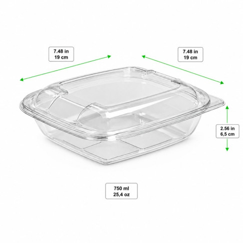 Saladier PET carré transparent  190x190mm H65mm 750ml