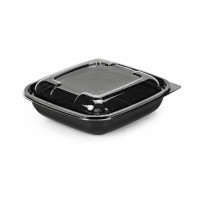 Saladier PET carré noir avec couvercle  190x190mm H65mm 750ml