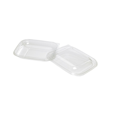 Saladier plastique PET carré transparent avec couvercle 195x195mm H30mm 500ml