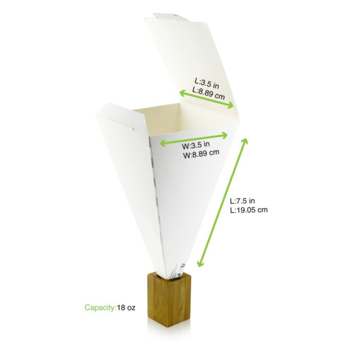 Cône snack refermable carton blanc  90x90mm H190mm