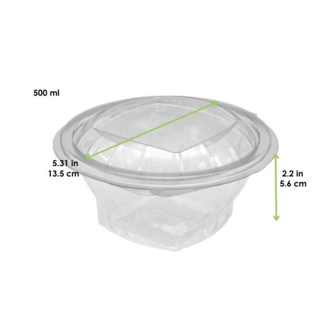 Saladier rond transparent PET avec couvercle attaché   H56mm 500ml