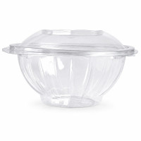 Saladier rond transparent PET avec couvercle attaché   H60mm 750ml