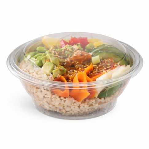 Saladier rond transparent PET avec couvercle attaché   H60mm 750ml