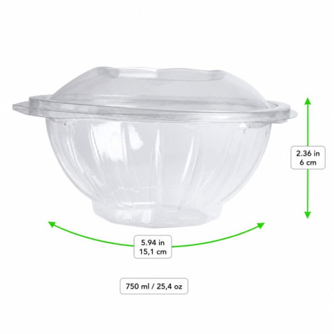 Saladier rond transparent PET avec couvercle attaché   H60mm 750ml